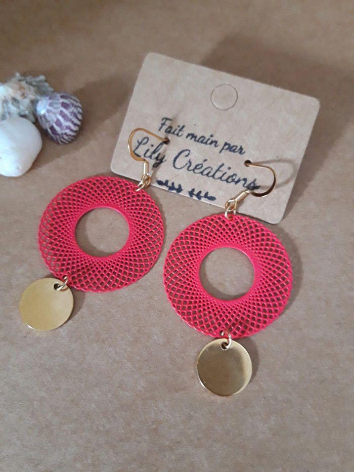 Boucles d'oreilles dorées et fuchsia LC20 - photo numéro 1