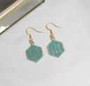 Boucles d oreille hexagones turquoises en perles tissées