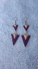 Boucles d'oreilles triangles doré et violet