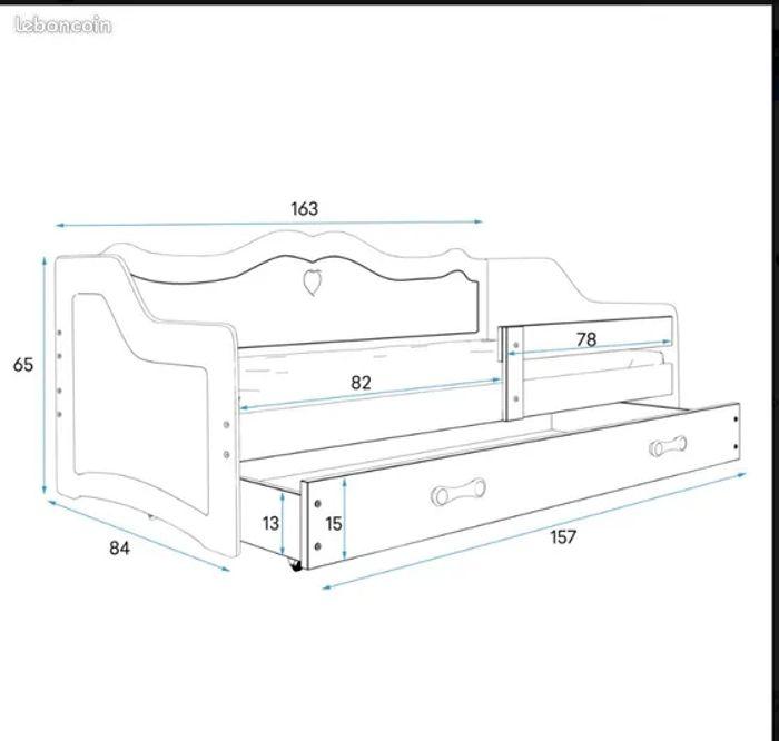 Lit enfant tiroir sommier et matelas preque neuf 80x160 - photo numéro 3