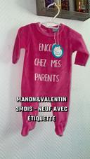 Pyjama bébé fille neuf étiquette encore chez mes parents rose  3mois