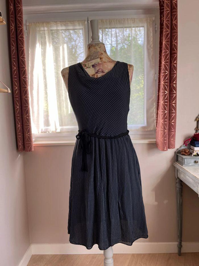 Robe soie midi Maison 123 à pois bleue marine T38 - photo numéro 1