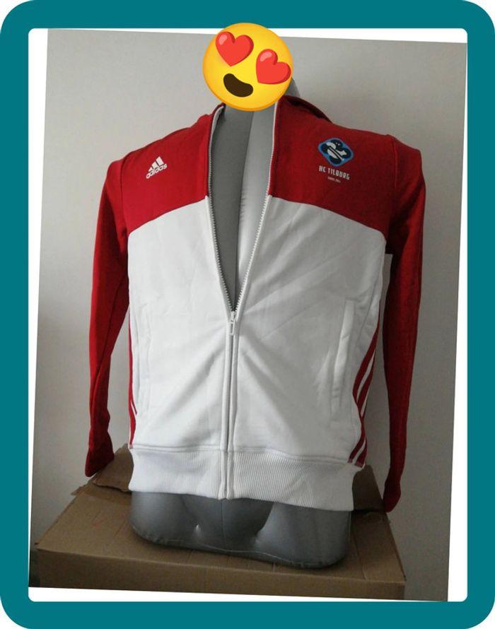 Gilet zippé Adidas rouge et blanc taille 13/14 ans - photo numéro 1