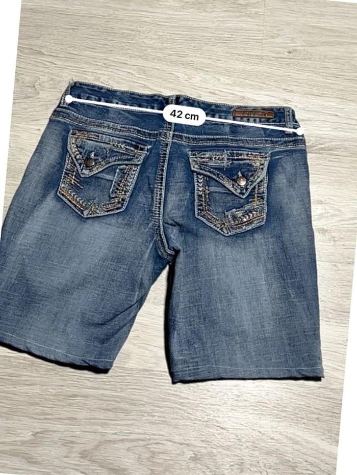 🩳 Short vintage brodé en jean Bleu Arya Taille S🩳 - photo numéro 3