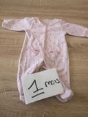 Pyjama velour Bébé 1 mois rose cœurs