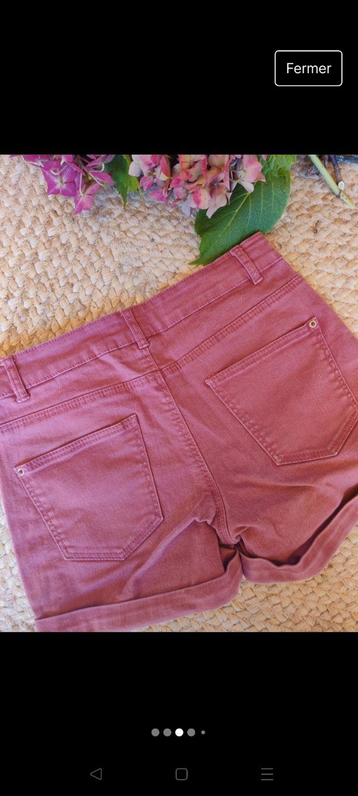 Short jean camaïeu couleur vieux rose foncé taille 34 - photo numéro 3