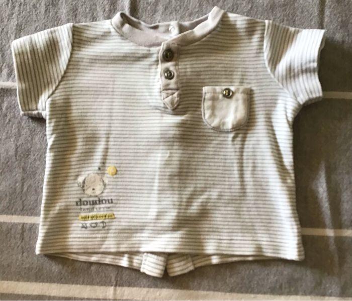 Polo blanc rayé gris « Doudou tendresse »