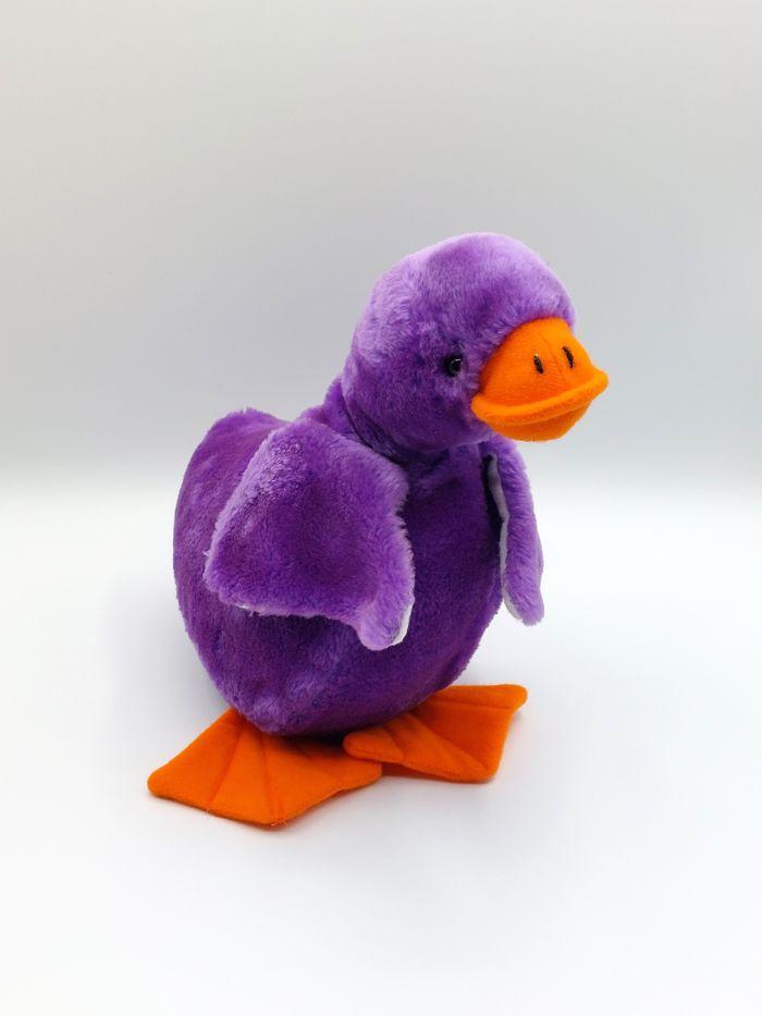 Peluche doudou canard violet orange blanc yeux durs 25 cm ancien ? - photo numéro 1