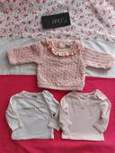 lot de 3 maillots manches longue kiabi rose blanc