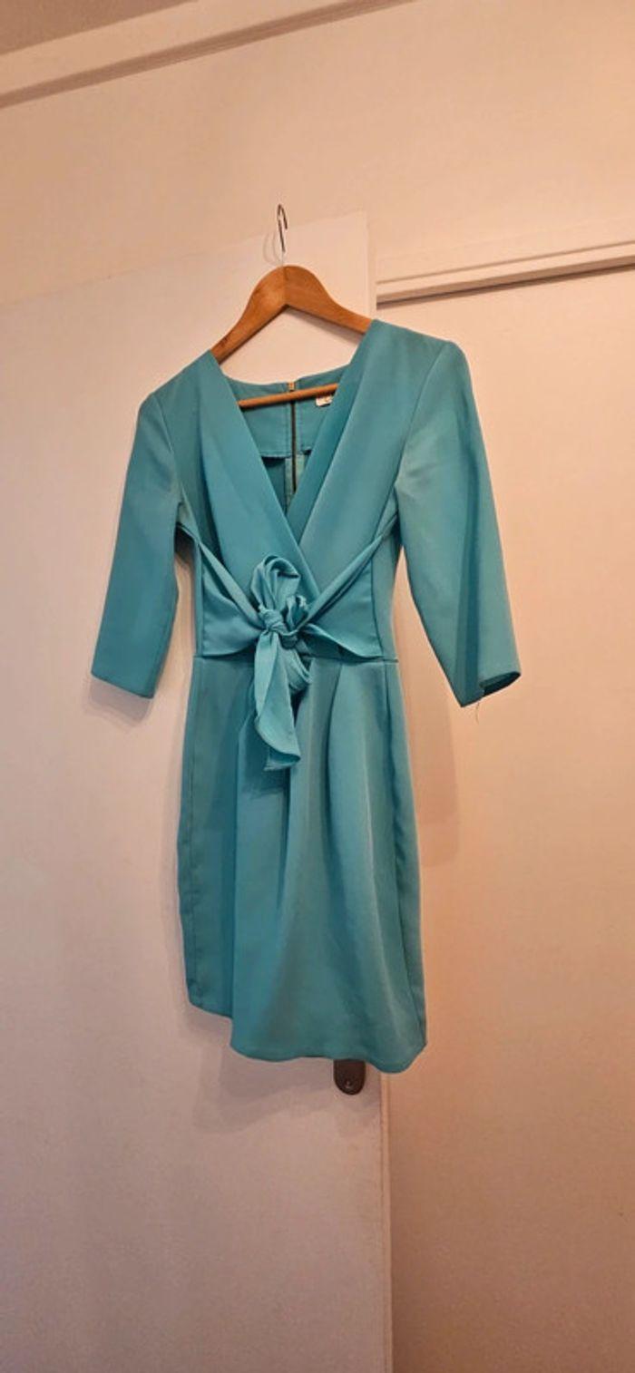 Robe chic manches 3/4, turquoise, taille 36 - photo numéro 2