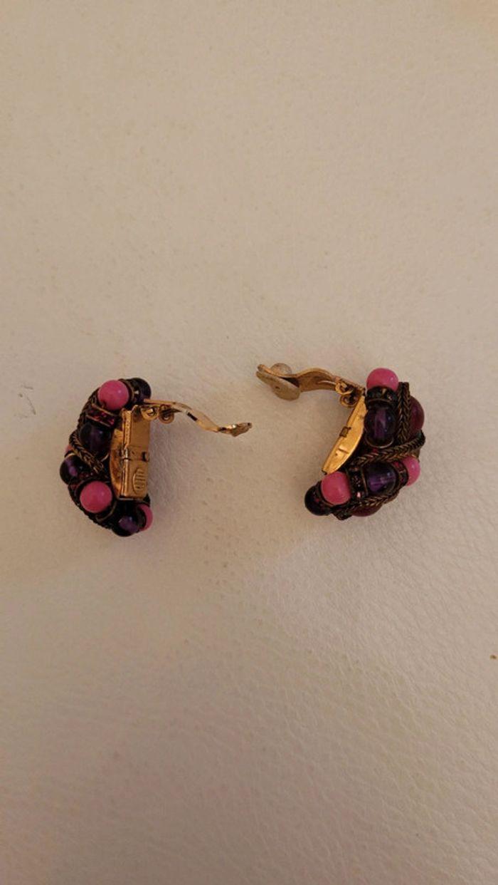 Boucles d'oreilles rose/violet - photo numéro 2