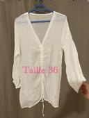 Robe tunique de plage blanc manches longues serrage devant neuf SHEIN  taille 36