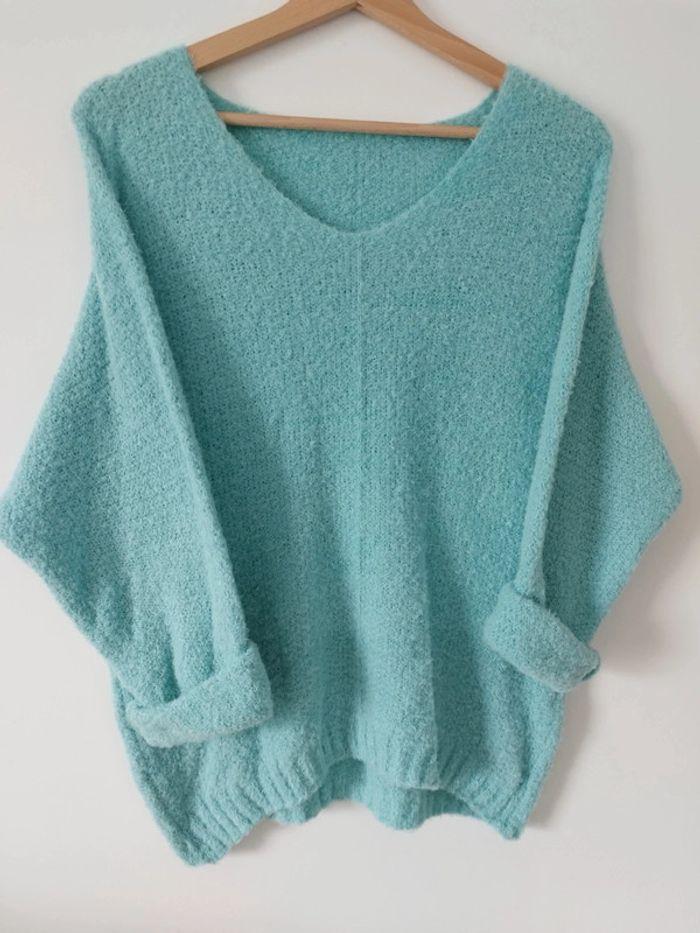 Pull fluide avec laine et mohair vert d'eau - photo numéro 3