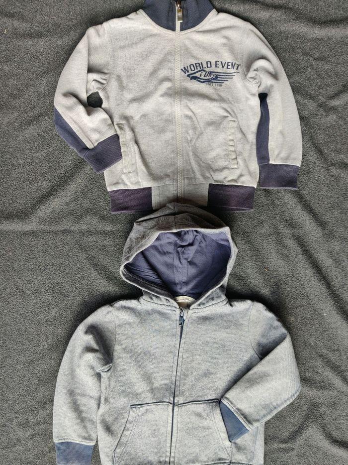 Lot 2 sweat zippé 4 ans capuche gris marine marinière - photo numéro 1