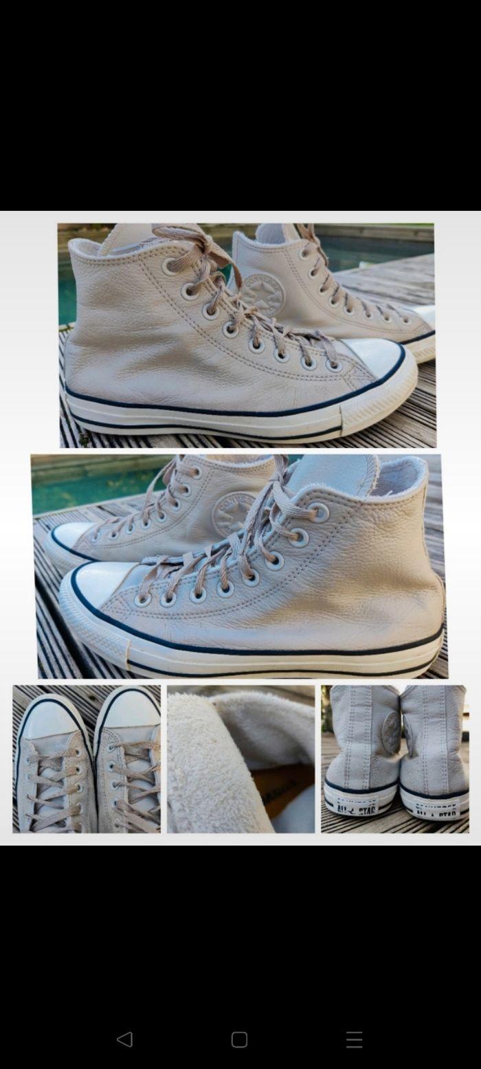 Converses fourrées beige crème cuir pointure 40 25,5cm - photo numéro 1