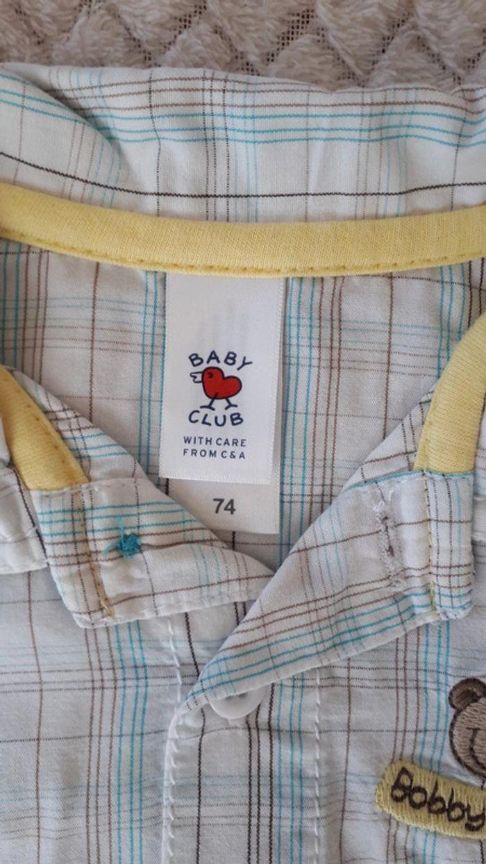 Ensemble T-shirt chemise manches courtes et short bleu blanc singe Baby Club comme neuf 12 mois - photo numéro 11