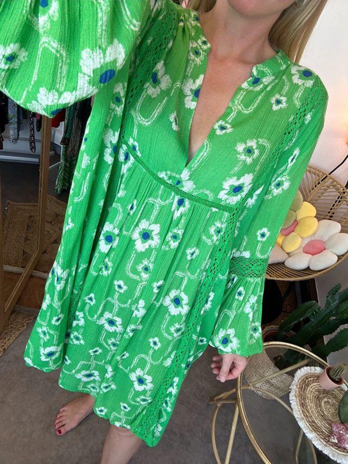 Robe d'été fluide ChicoSoleil verte à imprimé floral taille U - photo numéro 3