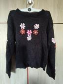 Pull noir tricot fleurs brodées 8 ans Zeeman