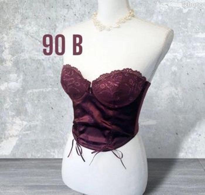 Lingerie bustier corset satin et dentelle prune Les dessous d’ Angel - photo numéro 1