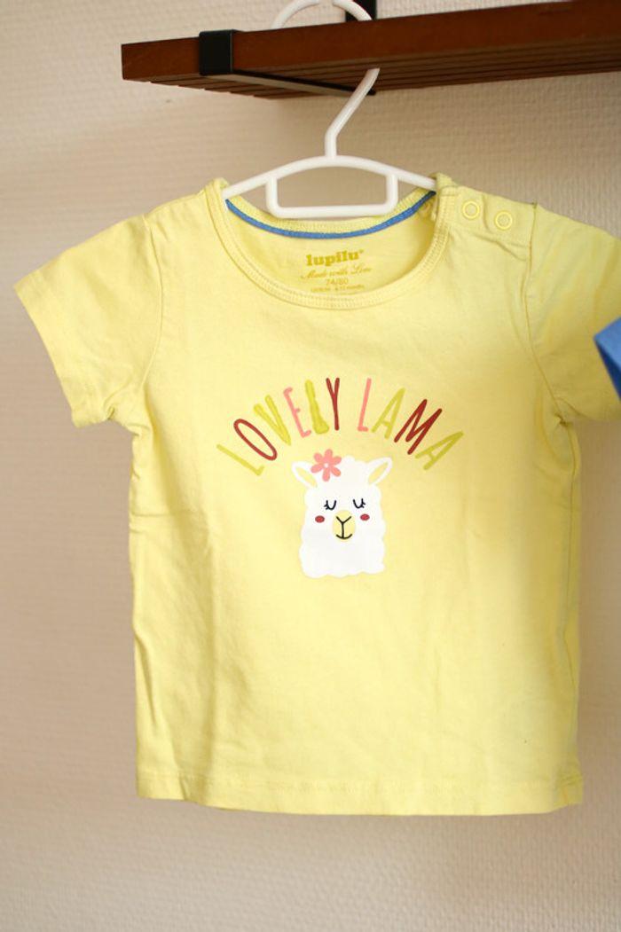 Lot de 2 t-shirts jaune et bleu, Lupilu, 12 mois - photo numéro 2