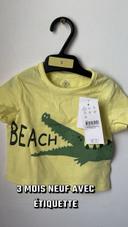 3 mois T-shirt manches courtes bébé garçon  jaune crocodile tex neuf étiquette