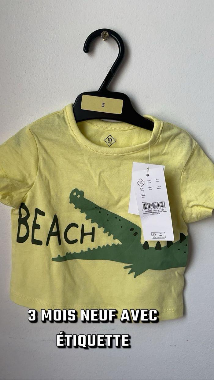 3 mois T-shirt manches courtes bébé garçon  jaune crocodile tex neuf étiquette