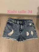 Short en jean bleu taille haute effet déchiré kiabi taille 34