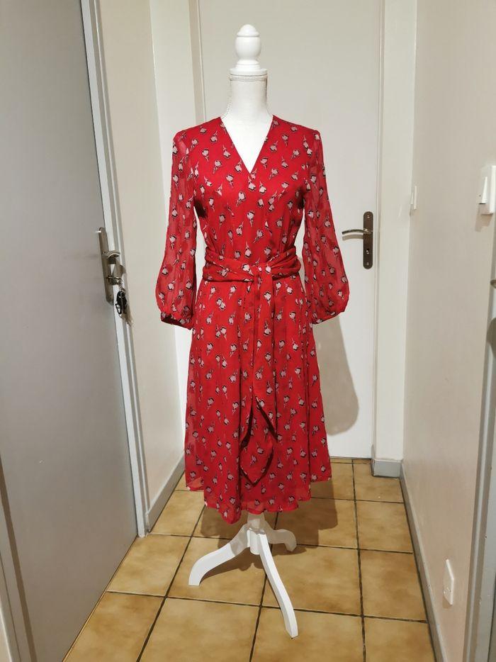 Robe Ba&sh taille 2 soie rouge motif floral Automne hiver - photo numéro 1