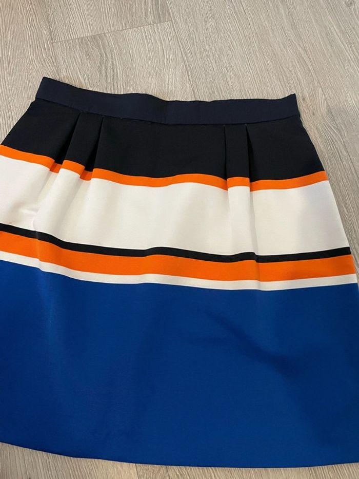 Jupe tulipe rayé bleu marine blanc orange et bleu promod taille 38 - photo numéro 2