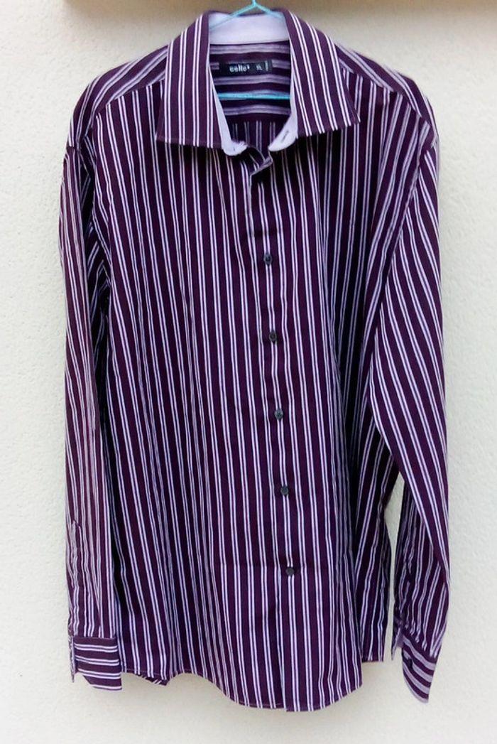 Chemise manches longues Celio à rayures bordeaux taille XL - photo numéro 7