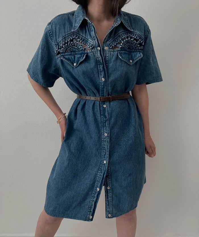 Robe chemise denim ajouré - photo numéro 2