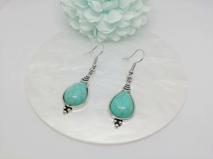 Boucles d'oreilles floral turquoise style ethnique - photo numéro 1