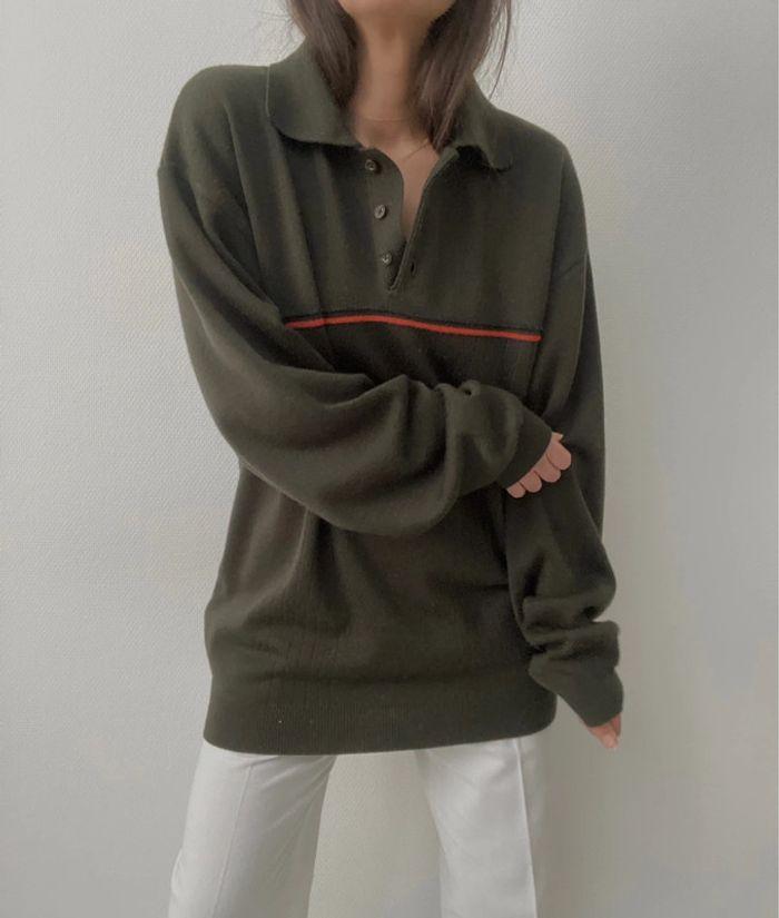 Oversized pull long à col tunisien khaki - photo numéro 2