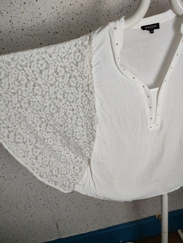 Blouse blanche / crème avec manches dentelle - photo numéro 4