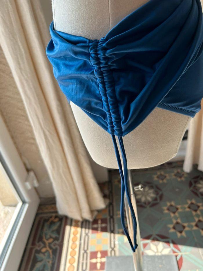 Maillot de bain 2 pièces bleu bijoux doré culotte plissée ajustable taille haute ou basse - photo numéro 9