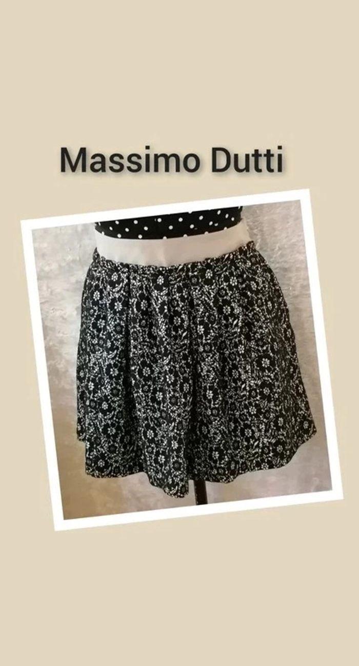 Jupe courte patineuse dentelle beige noir Massimo Dutti - photo numéro 1