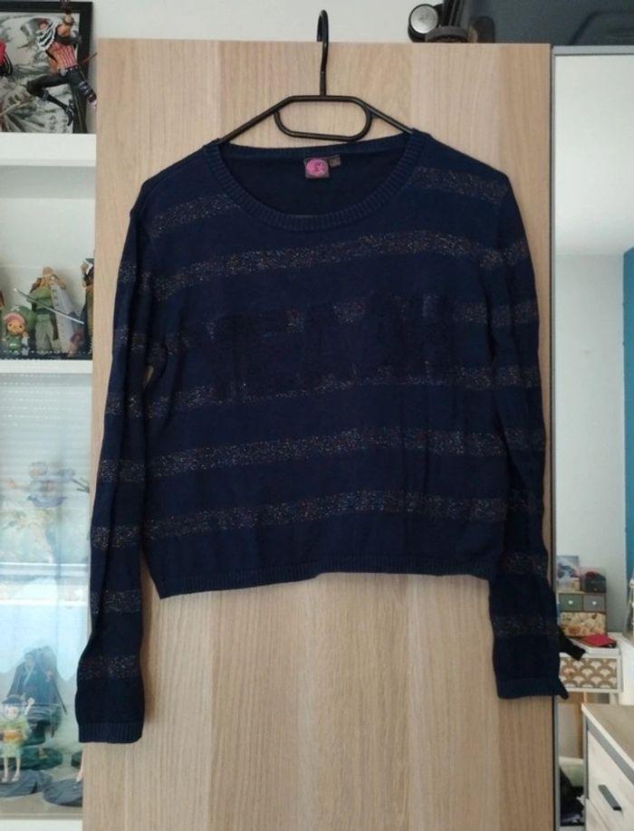 Pull bleu marine "yeah" Kiabi - Taille 18 ans = S