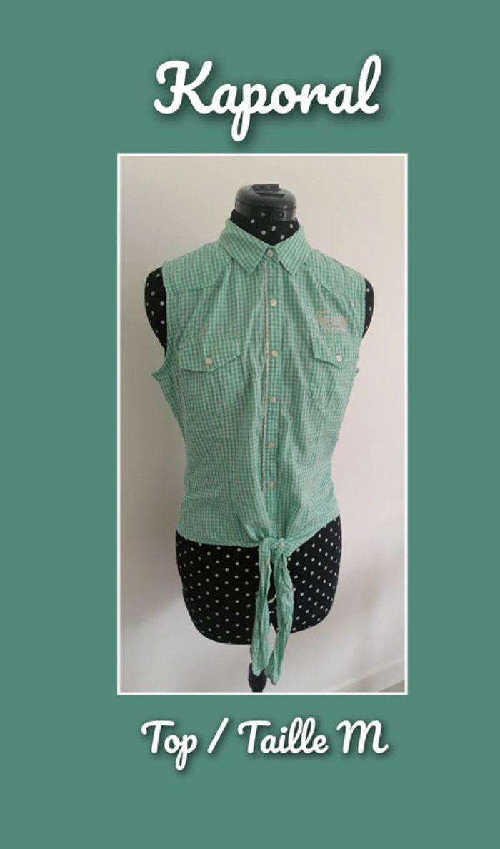 Top / chemise courte à noeuds vichy carreaux turquoise blanc Taille M Kaporal - photo numéro 1