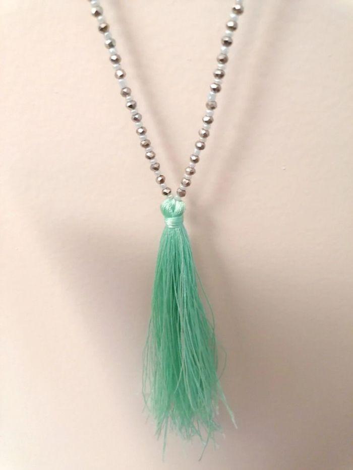 Sautoir pompon argent turquois/vert neuf - photo numéro 2