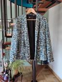 Veste tailleur épaulettes bleu motif vintage chic 40