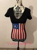 T-shirt à manches courtes noir col V dentelle drapeau américain vortex taille 36