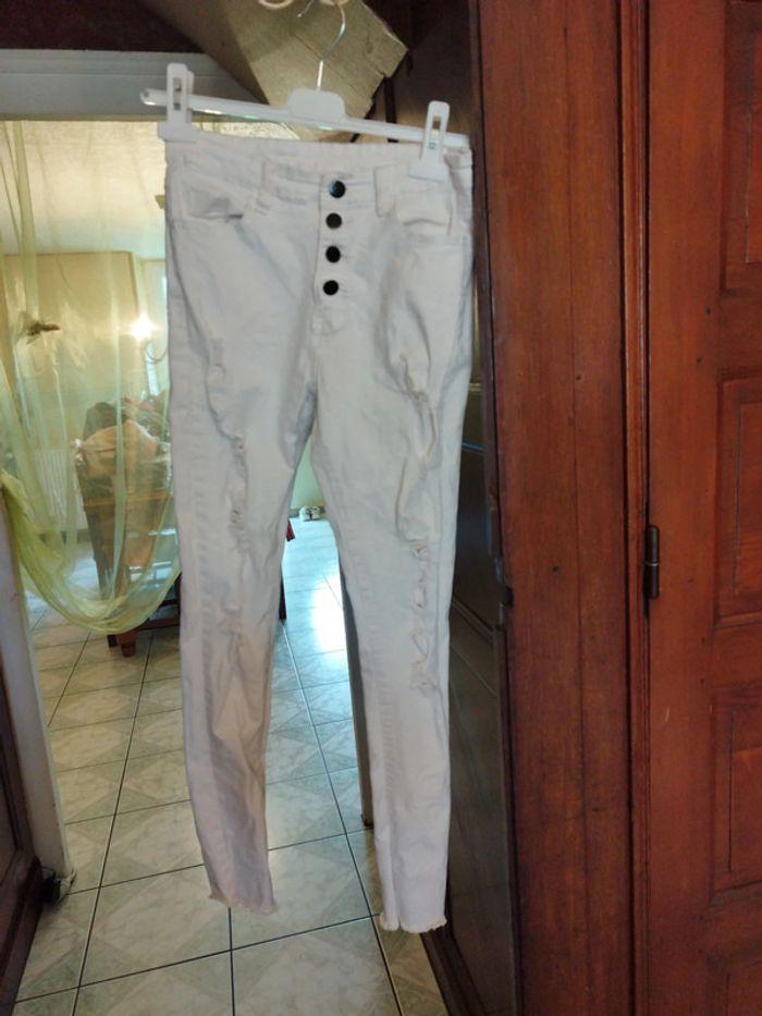 Jeans droit blanc déchiré troué Shein S/36 - photo numéro 3