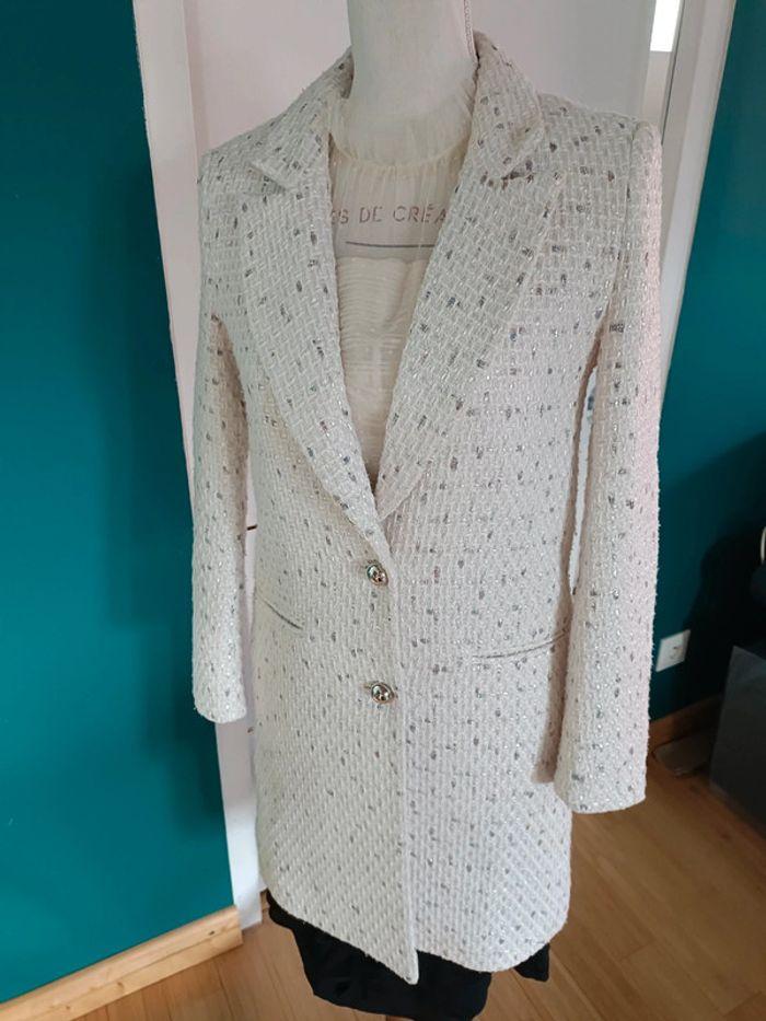 Veste mi longue tweed blanc effet mauve Madison t S - photo numéro 2