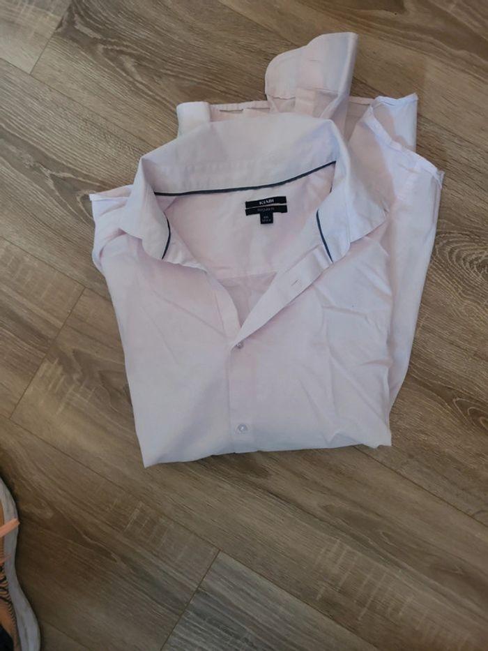 Chemise regular fit rose à fine rayures blanche neuve juste lavée  xxl - photo numéro 1