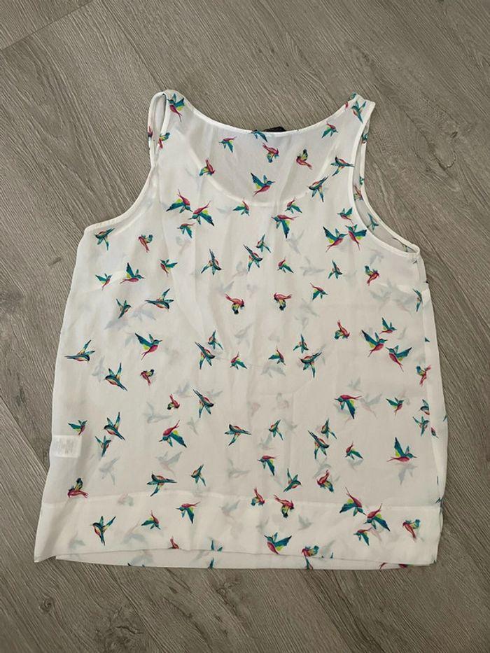 Débardeur blouse sans manche blanc à motifs oiseaux primark taille 38 - photo numéro 4