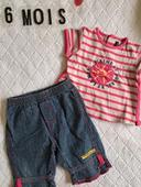 Ensemble t-shirt manches courtes + pantalon jean Terre de Marins fille 6 mois