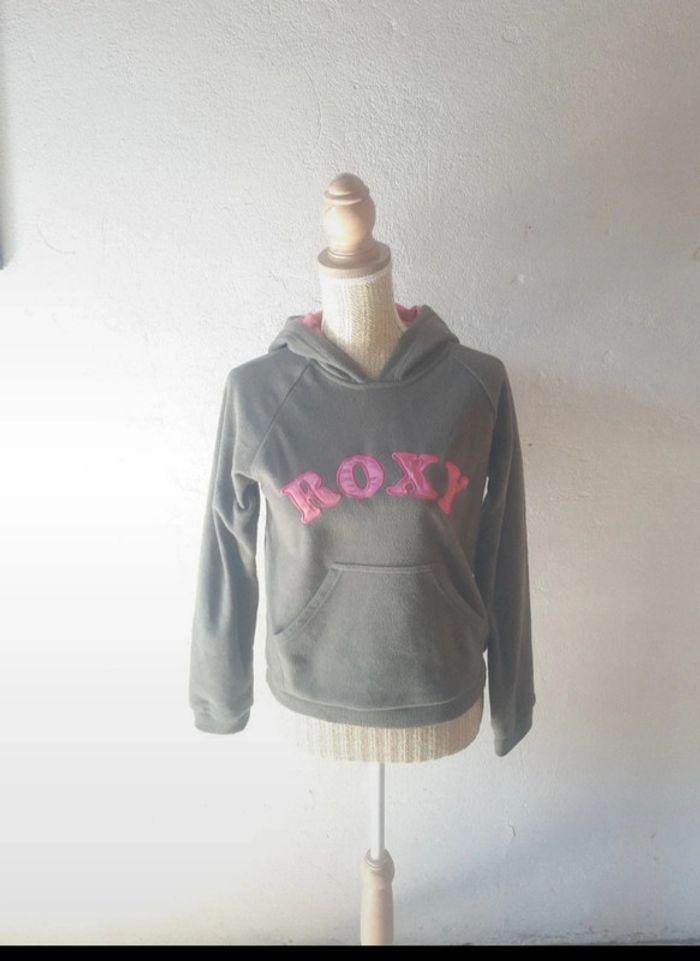 Sweat polaire confortable à capuche chaud et doux fille de marque Roxy 16 ans kaki et rose - photo numéro 1