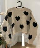 Pull court beige motifs cœurs femme taille L 40