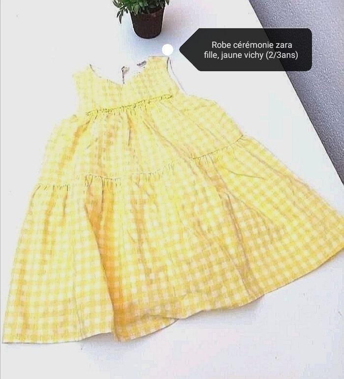 Robe cérémonie zara fille a carreaux jaune fluo, 24/36 mois, comme neuf - photo numéro 2