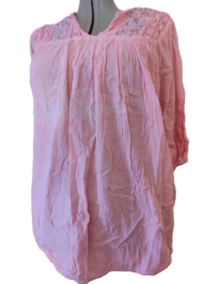 Tunique Bohème Blouse bouffante ample rose manche 3/4 Taille 44 - photo numéro 2